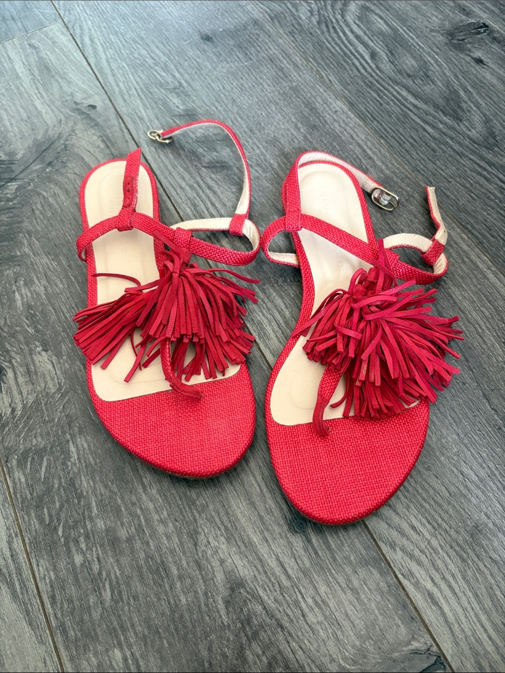 Club Monaco Women's Red Tassel Ankle-Strap Sandals - Size 38